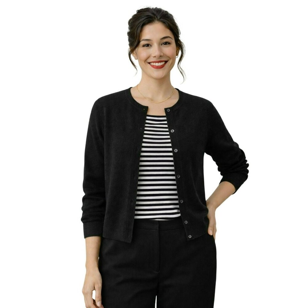 Croft & Barrow Black Cashmere Cardigan Sweater Button Front Womens M
